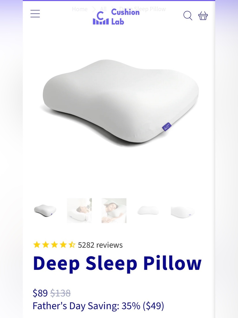 Cushion Lab Deep Sleep Pillow + Cover—Like New